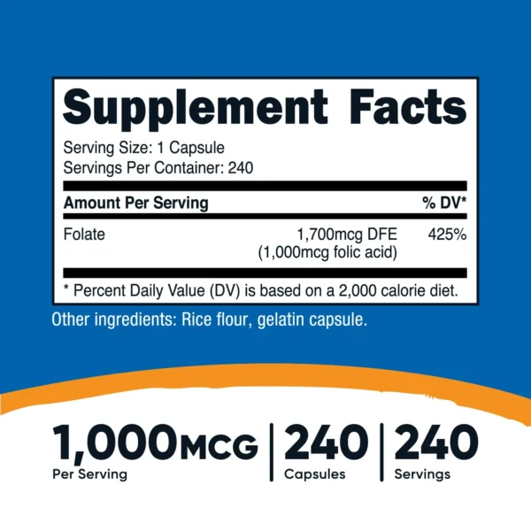 Folic Acid B9 100mg Nutricost - Imagen 2